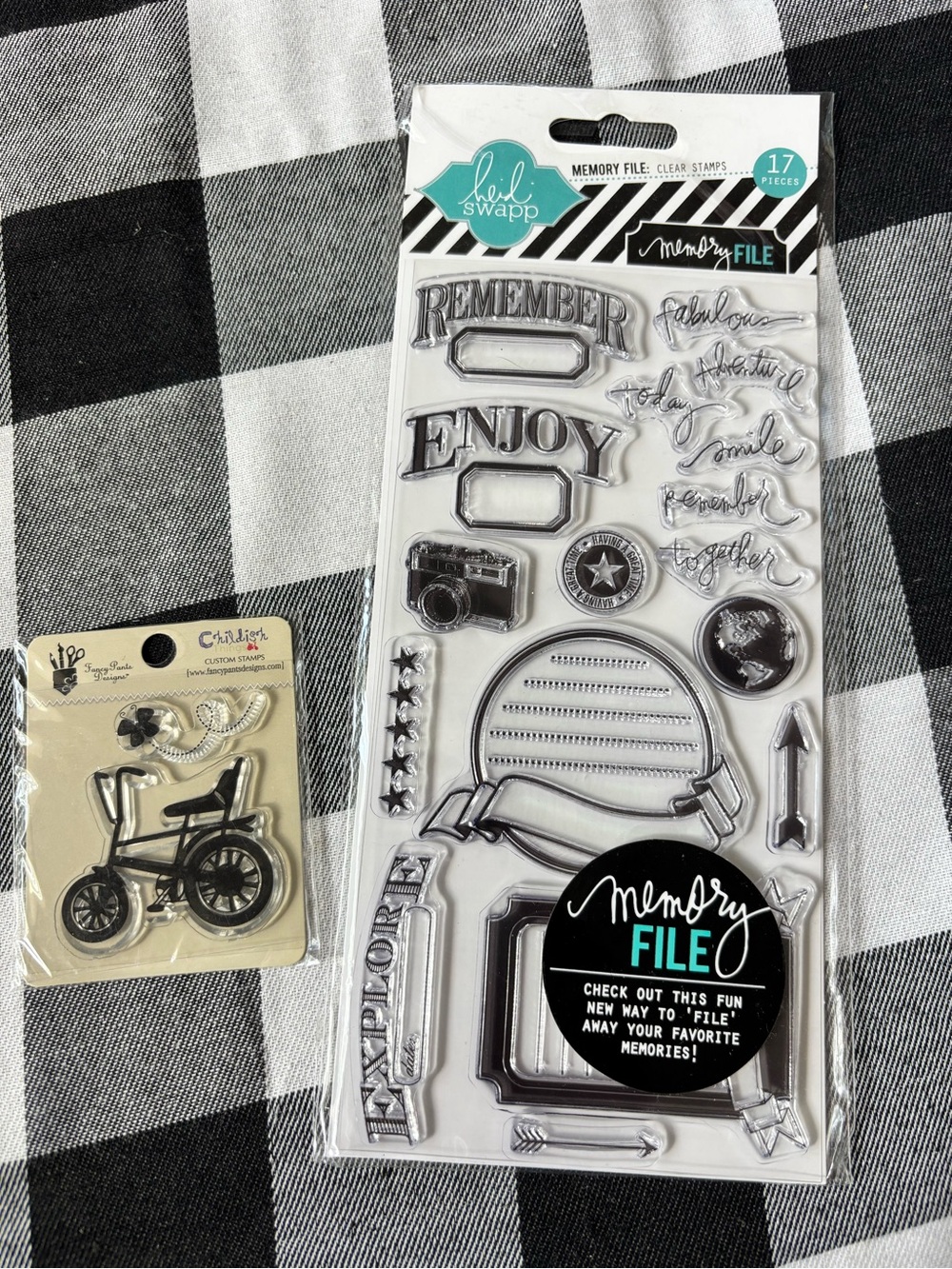 Heidi Swapp Black Bicycle and Decorative Clear Stamp Set